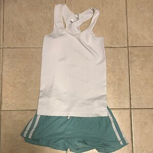 White Tank Top and Teal Shorts Sleep Set